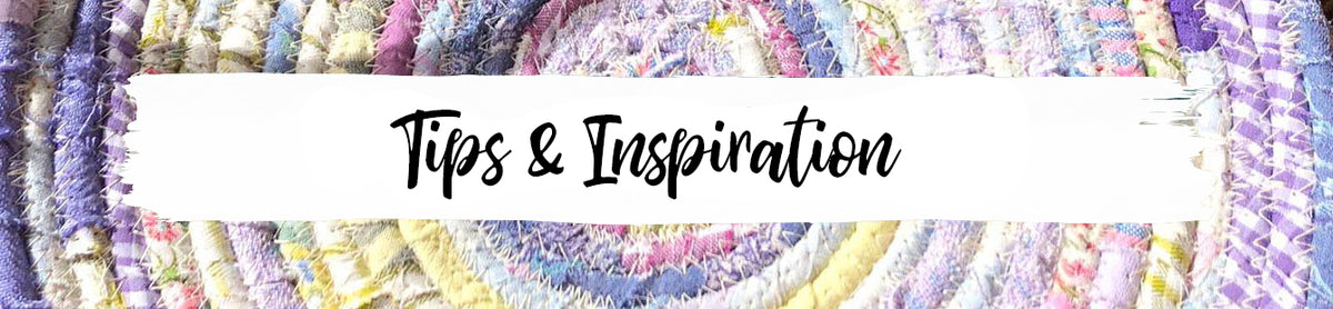 Text 'Tips & Inspiration' on a colorful woven background