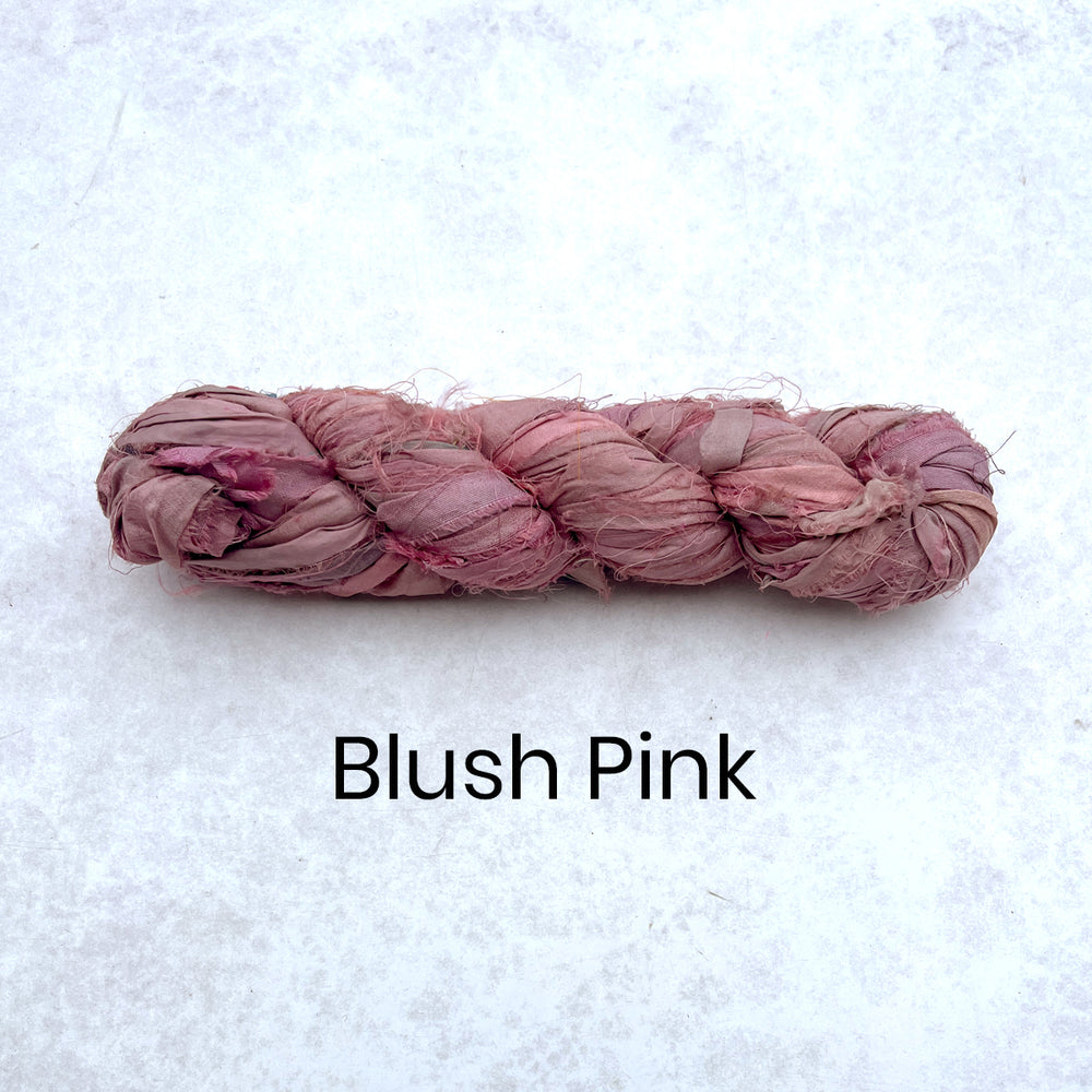 Blush Pink Sari silk ribbon skein from Ragged Life