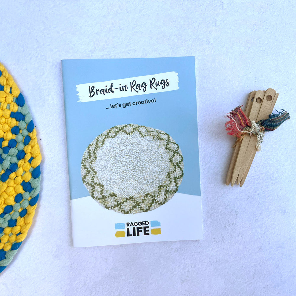 Beginners Braid-in rag rug kit with instructions and needles