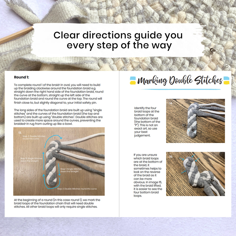 How to make a braid-in rag rug step by step instruction booklet beginner tutorial kit