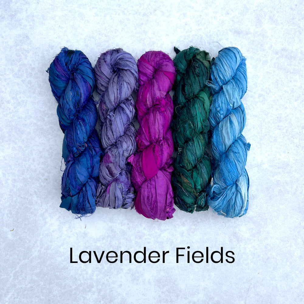Lavender shades of purple and blue sari silk fabrics