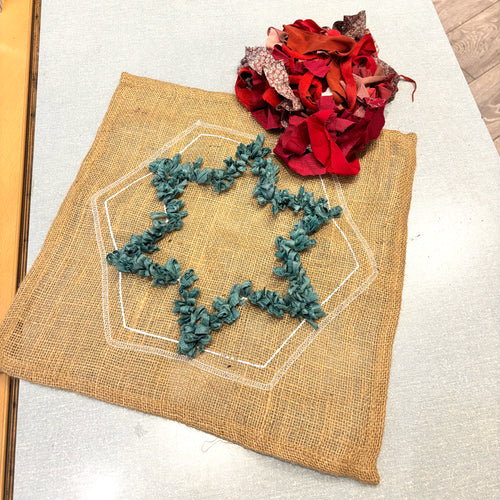 Teal short shaggy rag rugged star in recycled textile offcuts