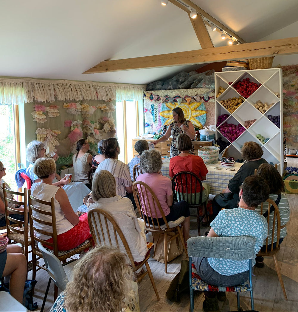 Elspeth Jackson at the Ragged Life Open Studio event in Great Wymondley demonstrating rag rug techniques