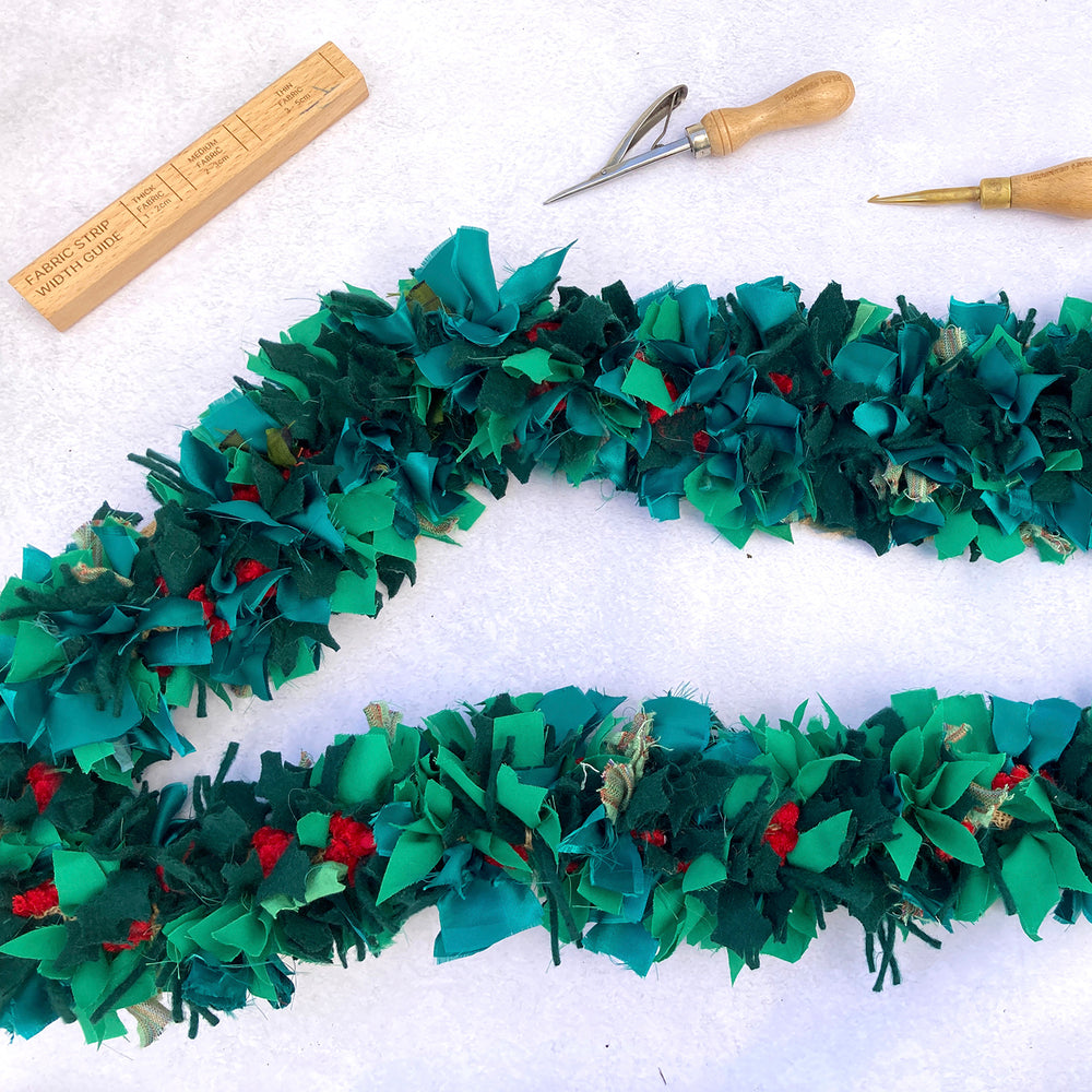 Rag rug recycled fabric christmas garland