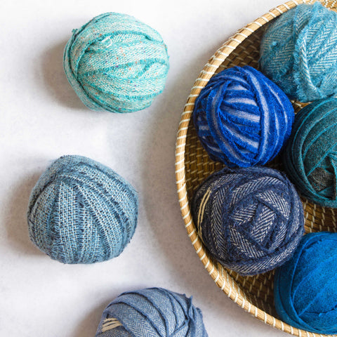Ragged Life Blue 100% Wool Blanket Yarn Offcuts Fabric for Rag Rugging