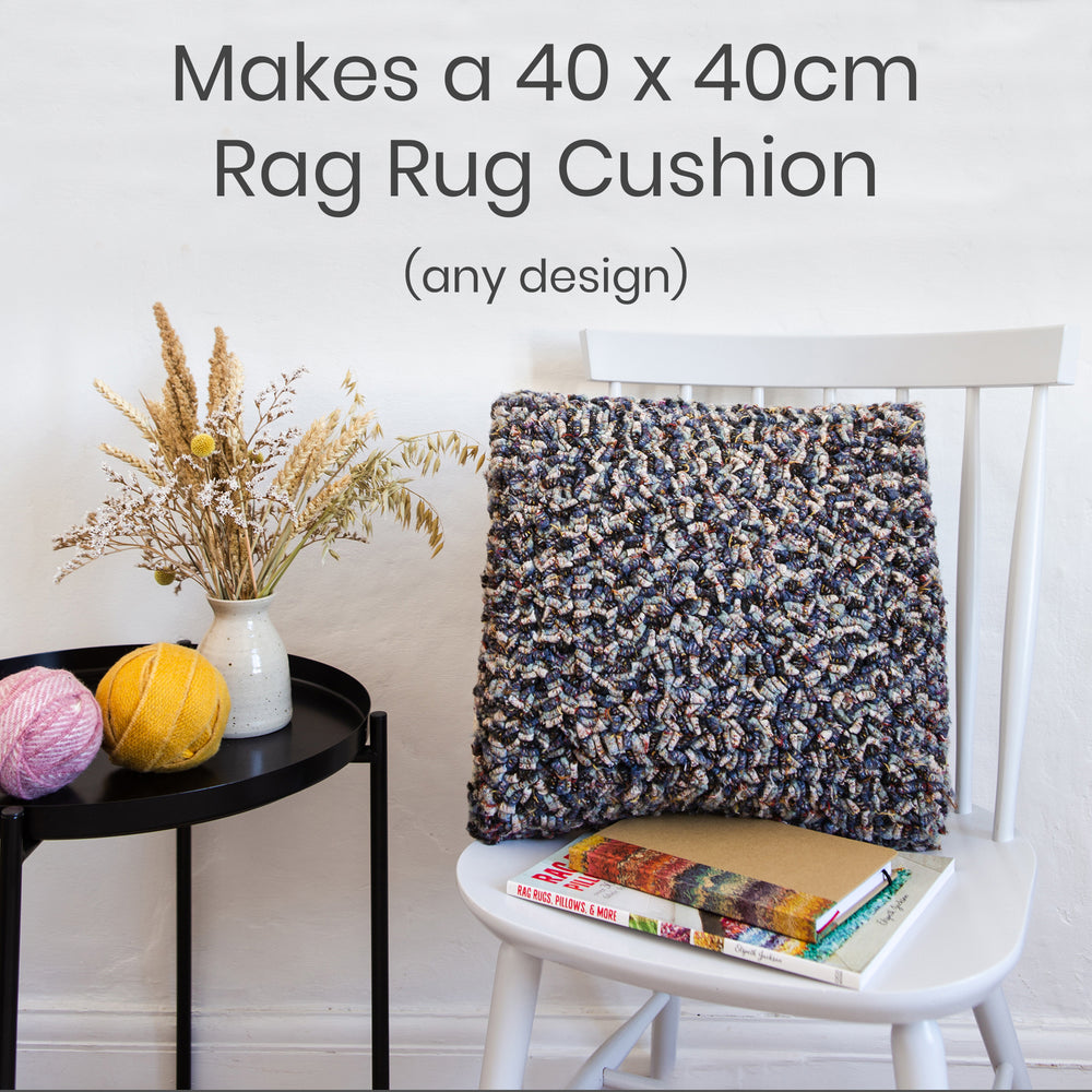Make a rag rug pillow with the Ragged Life Rag Rug Cushion Kit